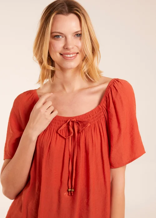 Blue Vanilla Orange Shirred At Front Swing Top - S Image 3