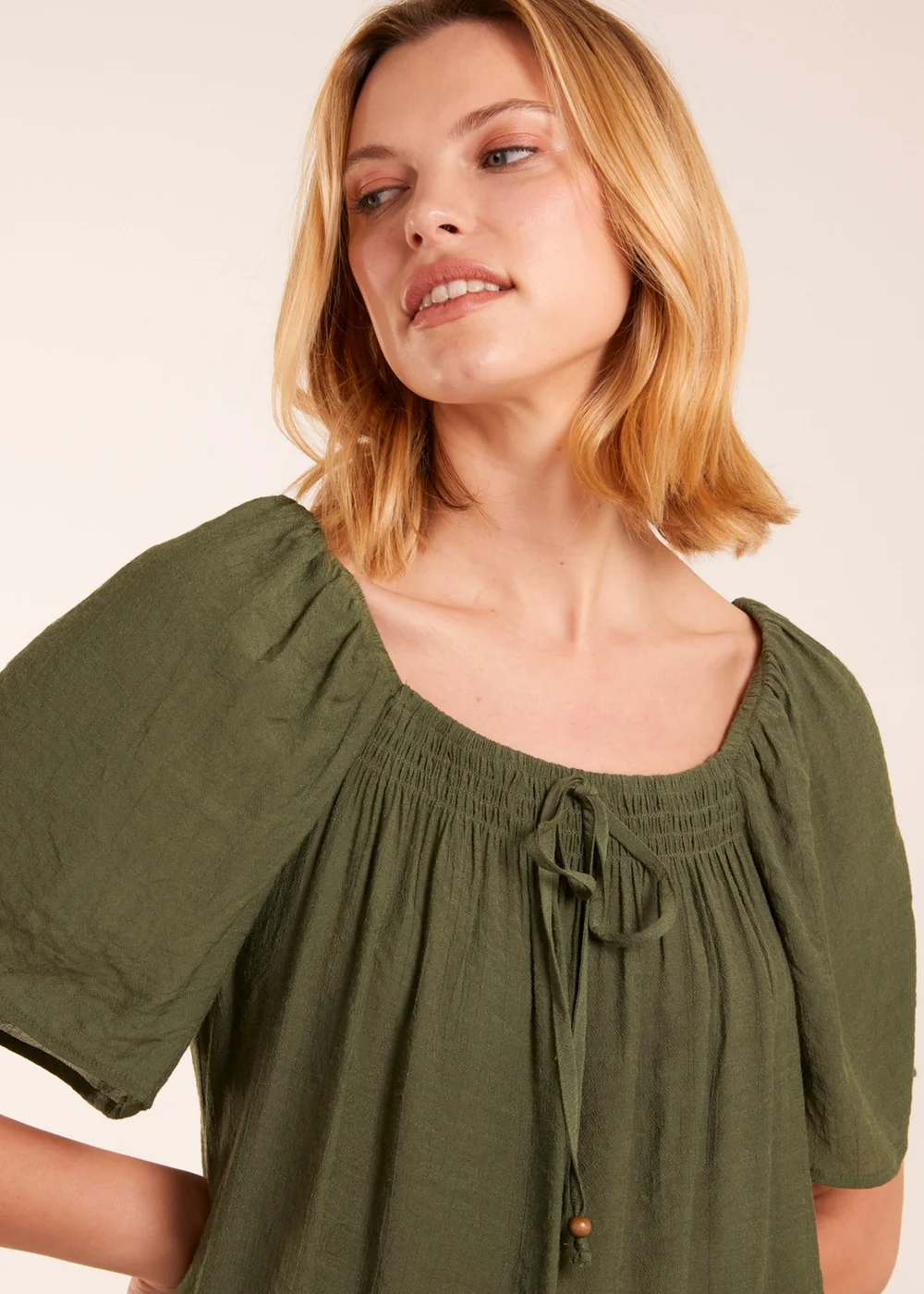 Blue Vanilla Khaki Shirred At Front Swing Top - S Image 3