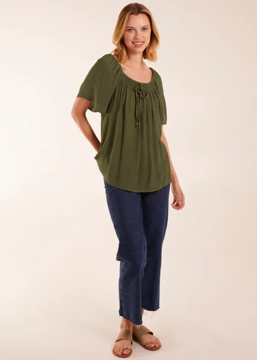 Blue Vanilla Khaki Shirred At Front Swing Top - S Image 4