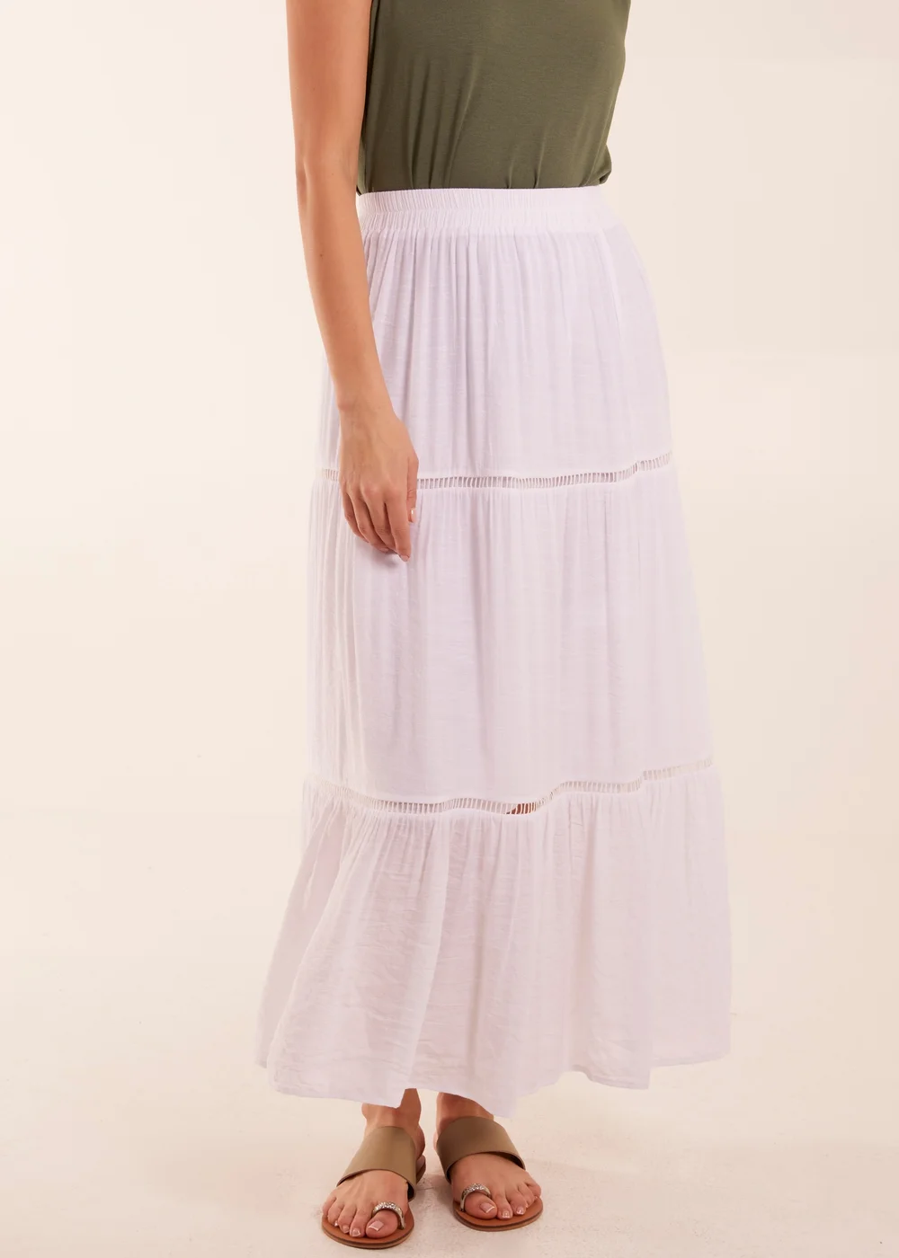 Blue Vanilla White Ladder Trim Maxi Skirt - L Image 4