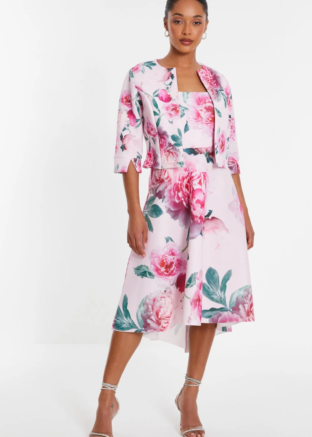 Quiz Pink Floral Split Sleeve Crop Jacket - 10 Image 1