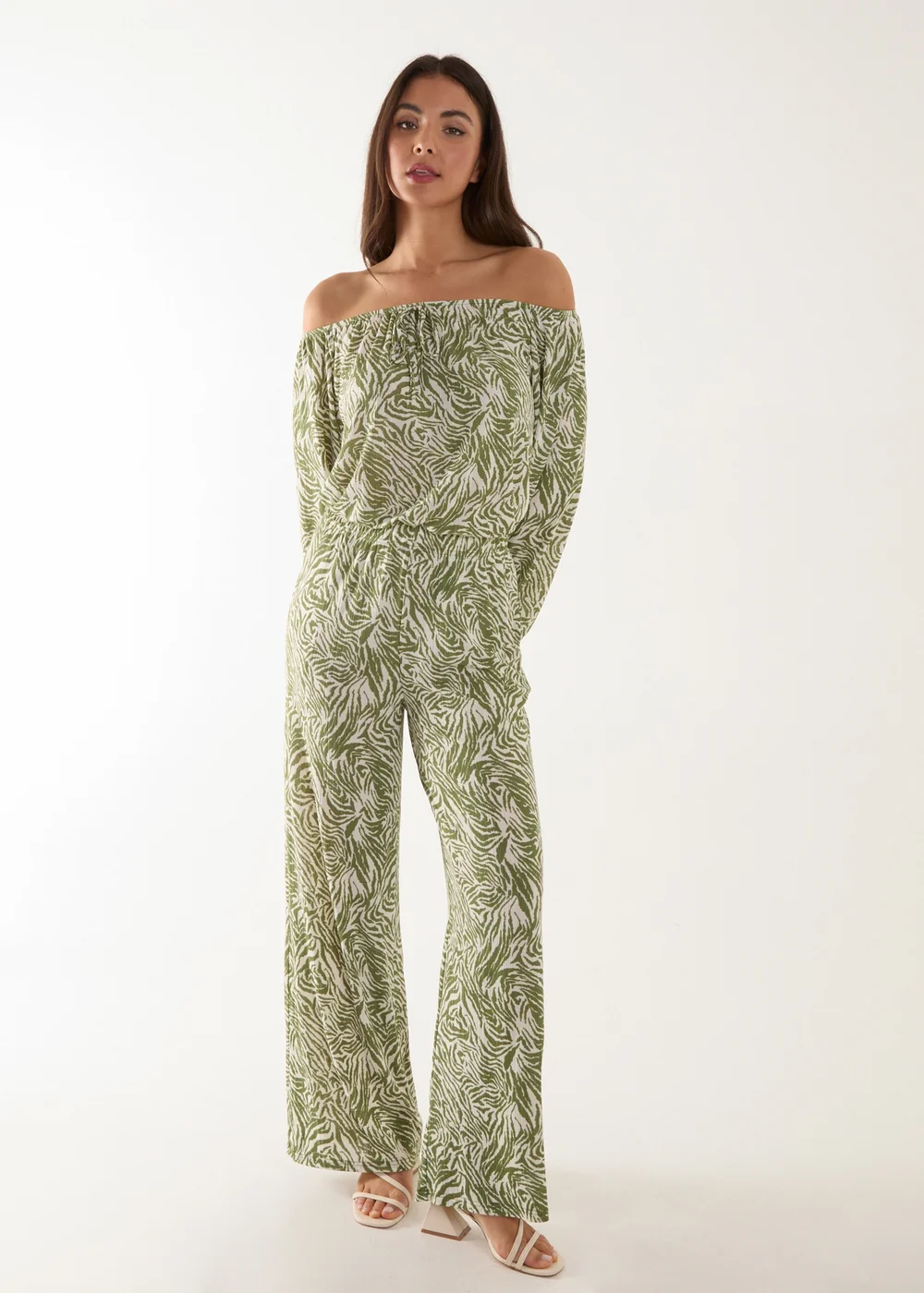 Blue Vanilla Green Off The Shoulder Top And Wide Leg Trouser Set - S/M Image 4