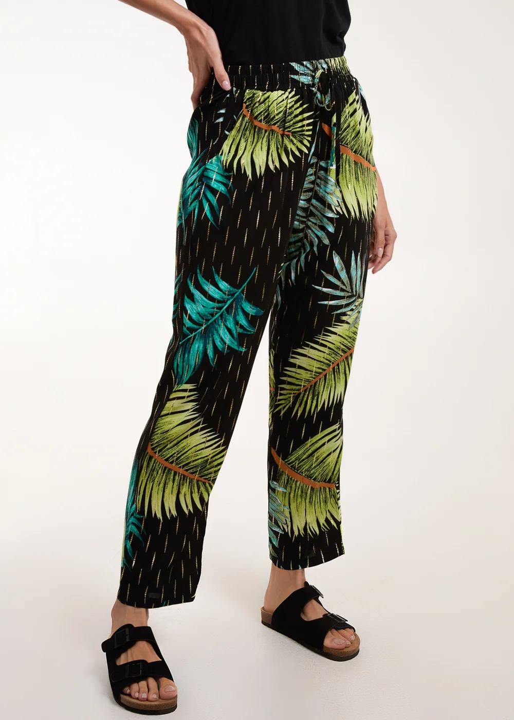 Blue Vanilla Black Palm Print Trousers - S Image 5