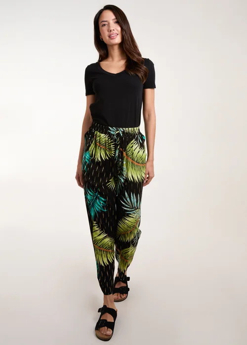 Blue Vanilla Black Palm Print Trousers - S Image 2