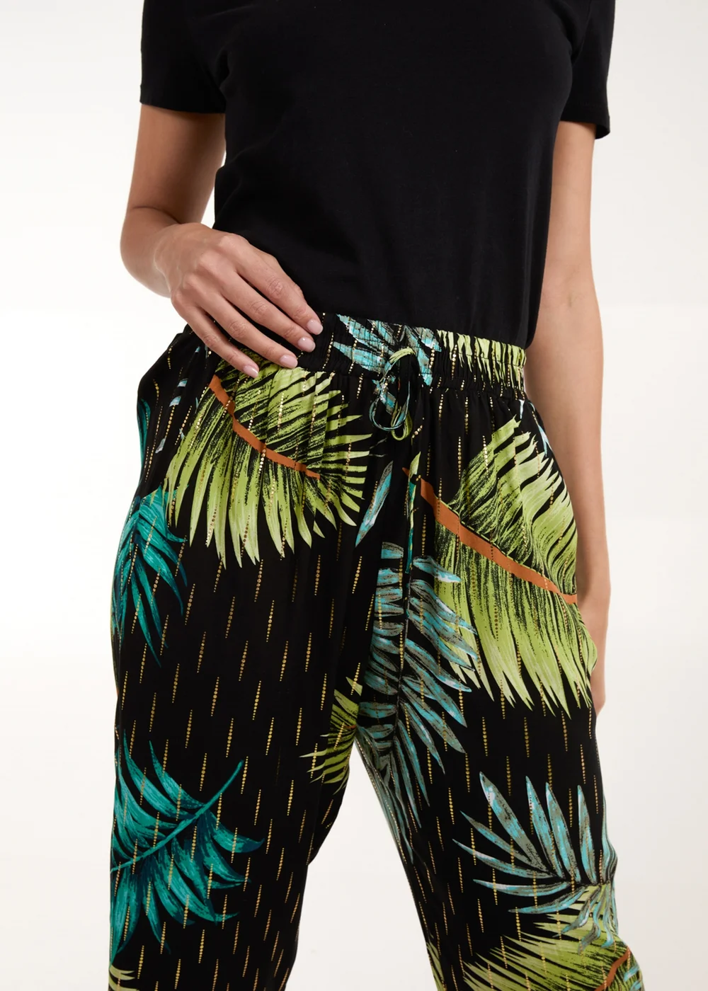 Blue Vanilla Black Palm Print Trousers - S Image 4