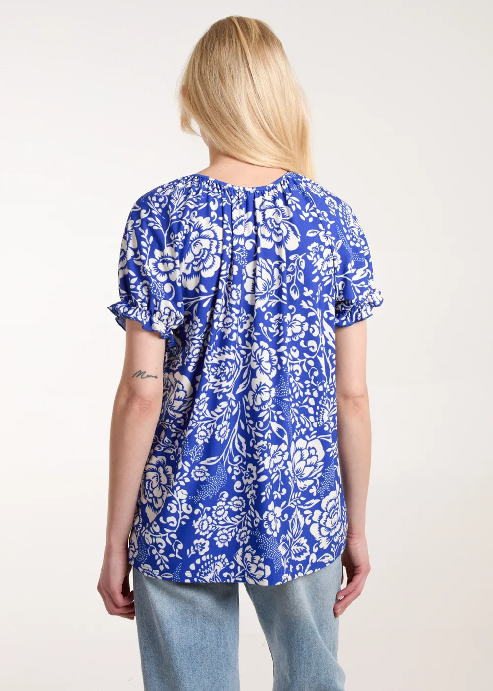 Blue Vanilla Blue Shirred Sleeve Tie Front Top - S Image 2