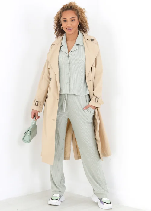 Brave Soul Soft Green Waffle Button Shirt & Trouser Co Ord - Extra small Image 2
