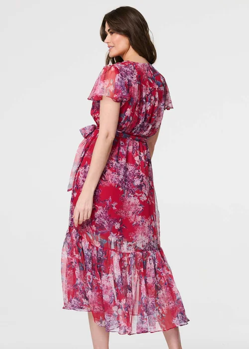 Izabel London Pink Floral Short Sleeve Tiered Midi Dress - 8 Image 2