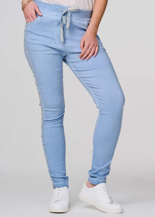 Izabel London Blue Plain Skinny Tie Waist Trousers - 8 Image 3