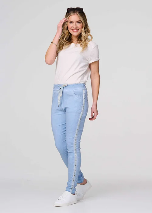 Izabel London Blue Plain Skinny Tie Waist Trousers - 8 Image 1
