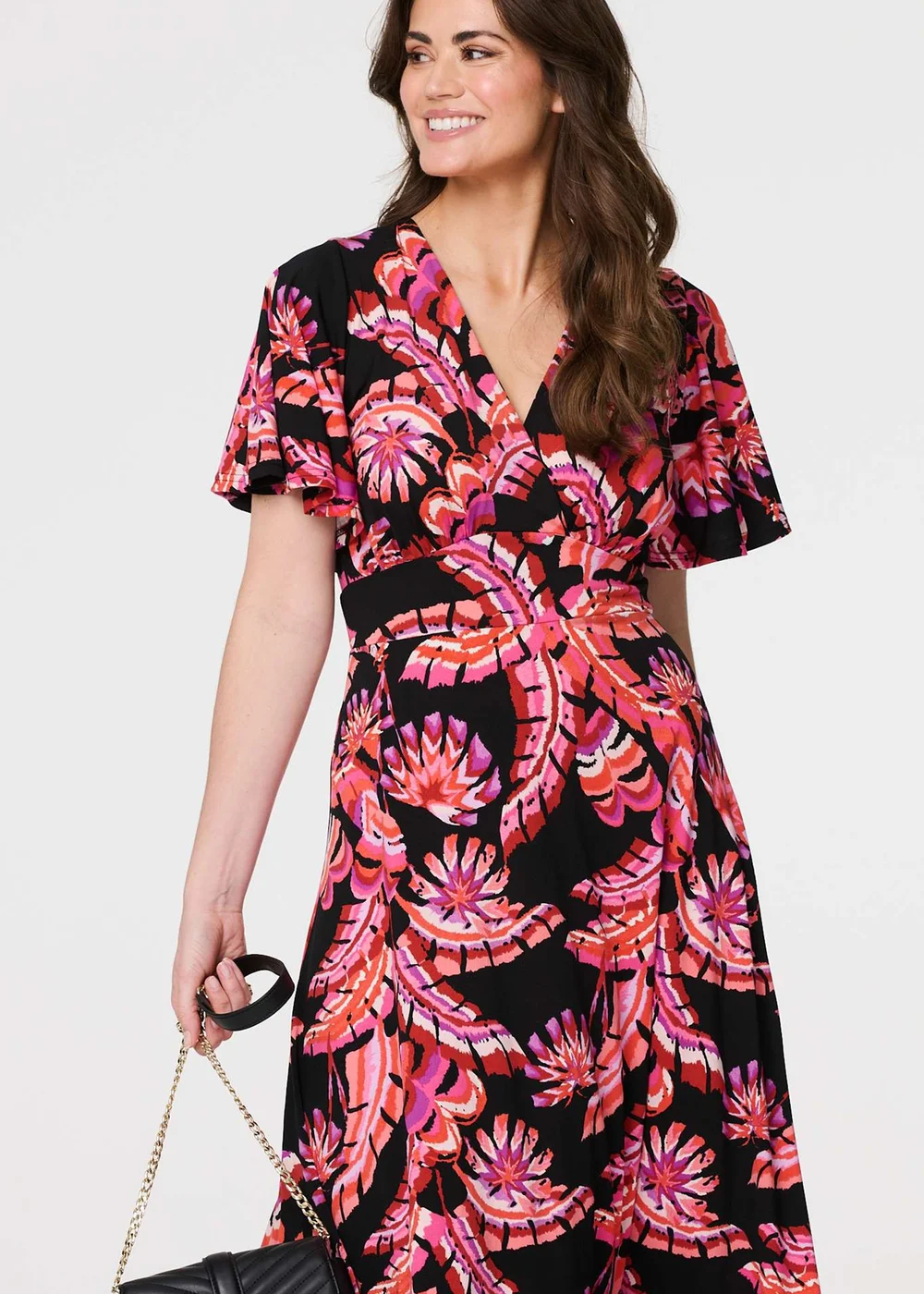 Izabel London Black Floral Ruched Front Maxi Dress - 8 Image 4