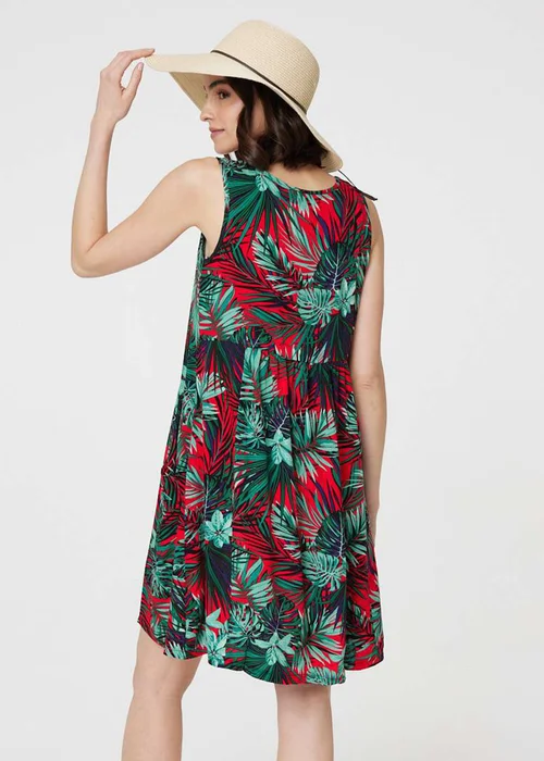 Izabel London Red Leaf Print Sleeveless Tunic Dress - 8 Image 2
