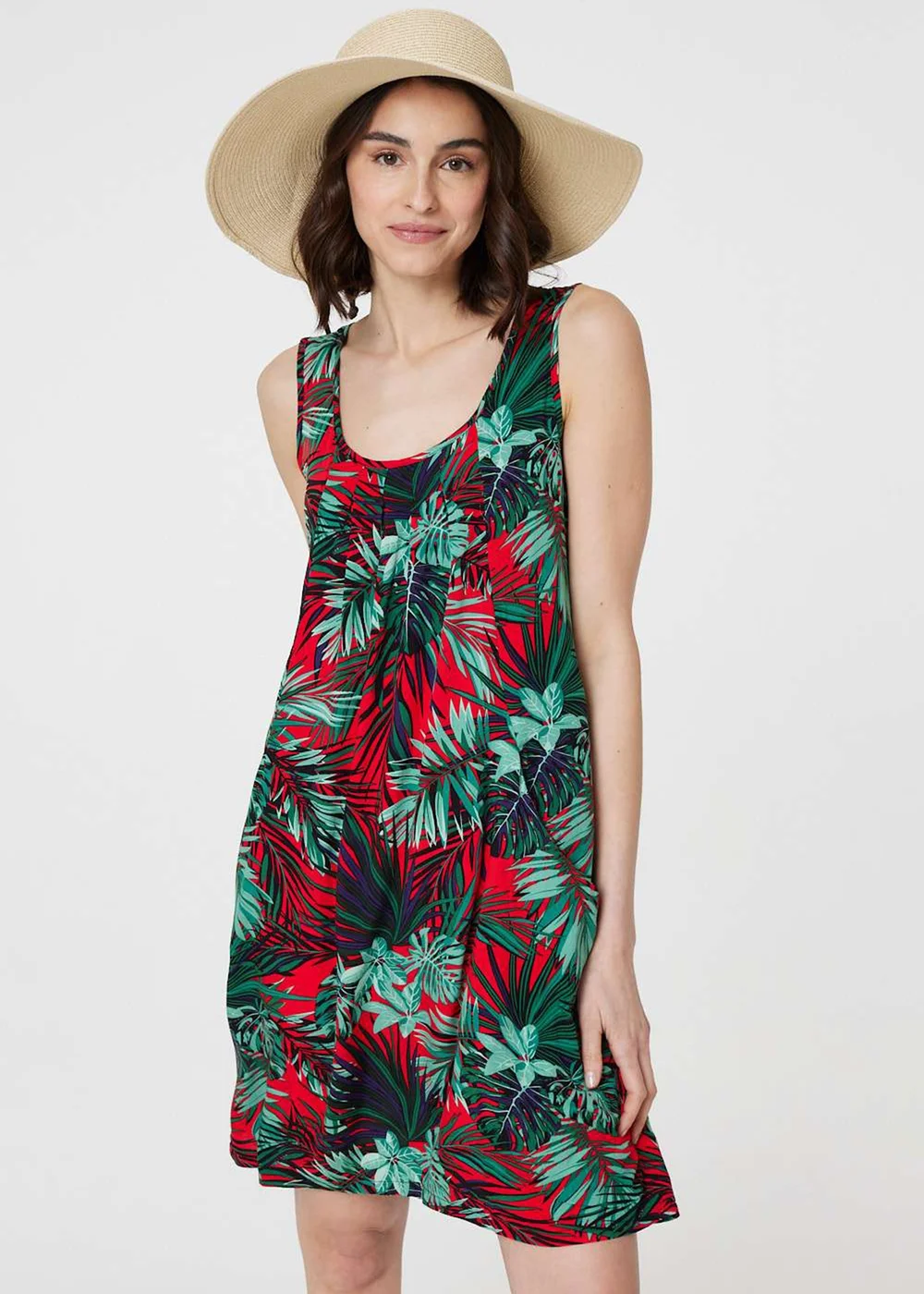 Izabel London Red Leaf Print Sleeveless Tunic Dress - 8 Image 1