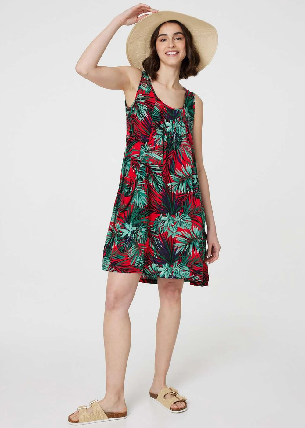 Izabel London Red Leaf Print Sleeveless Tunic Dress - 8 Image 4