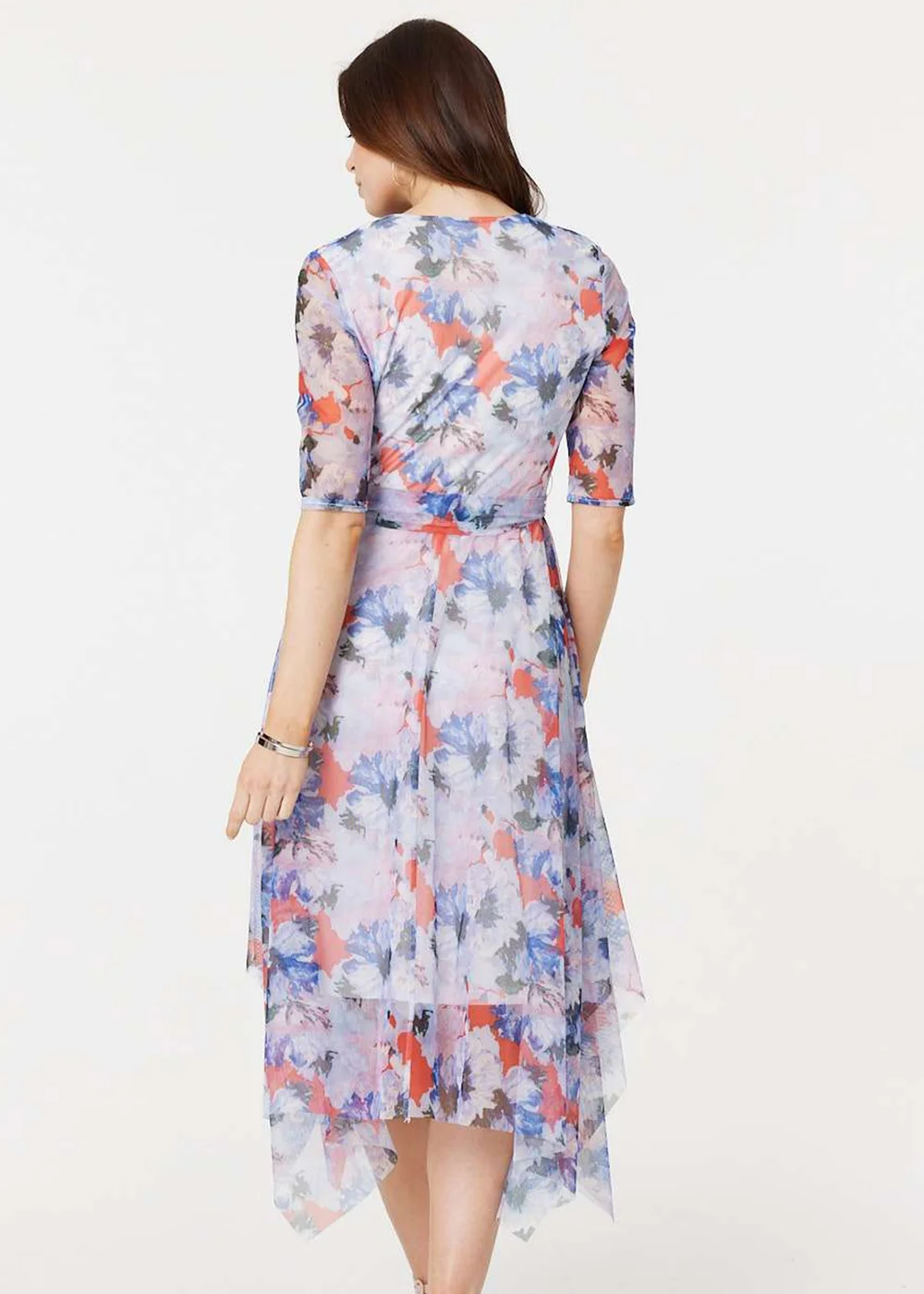 Izabel London Blue Floral Semi Sheer Layered Midi Dress - 8 Image 2