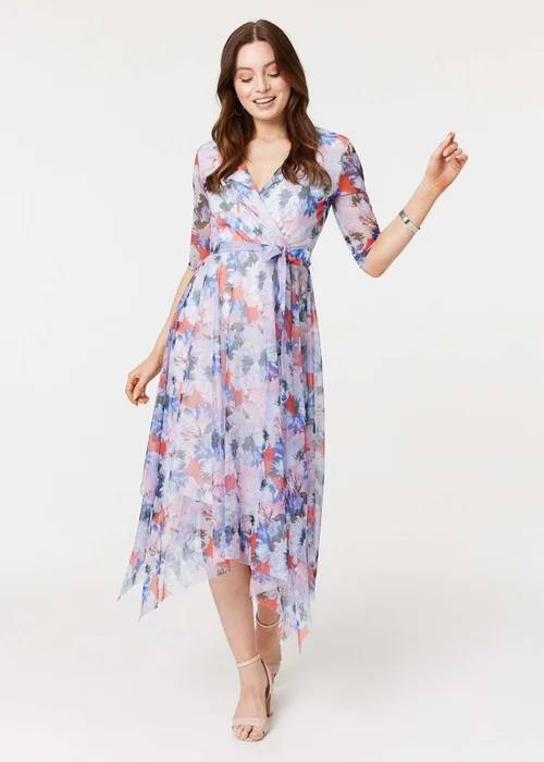 Izabel London Blue Floral Semi Sheer Layered Midi Dress - 8 Image 1