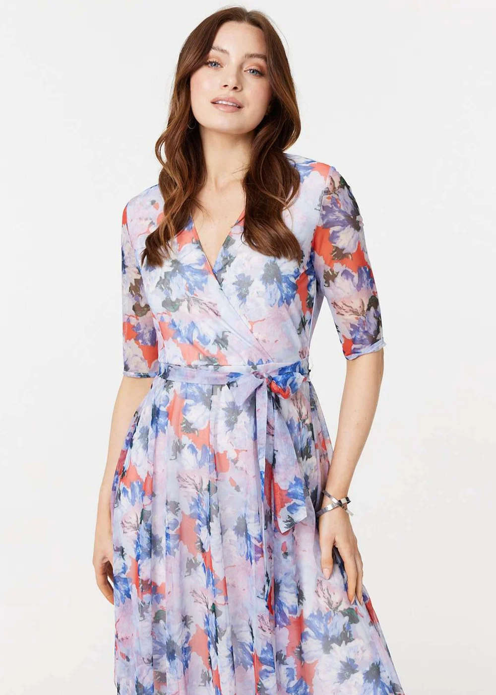 Izabel London Blue Floral Semi Sheer Layered Midi Dress - 8 Image 4