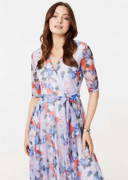 Izabel London Blue Floral Semi Sheer Layered Midi Dress - 8 Image 4