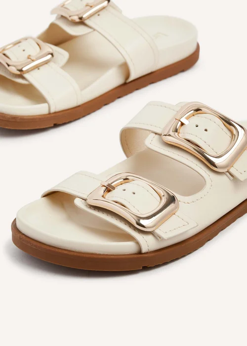 Linzi Denver Ivory Faux Leather Double Buckle Footbed Slider - 3 Image 4
