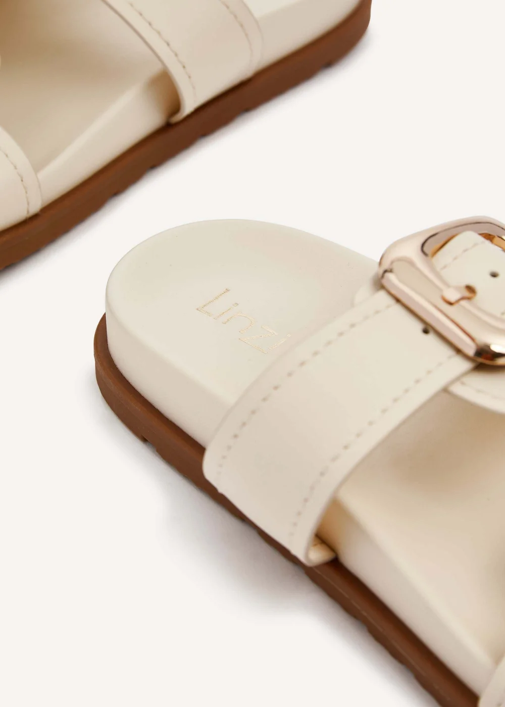 Linzi Denver Ivory Faux Leather Double Buckle Footbed Slider - 3 Image 5