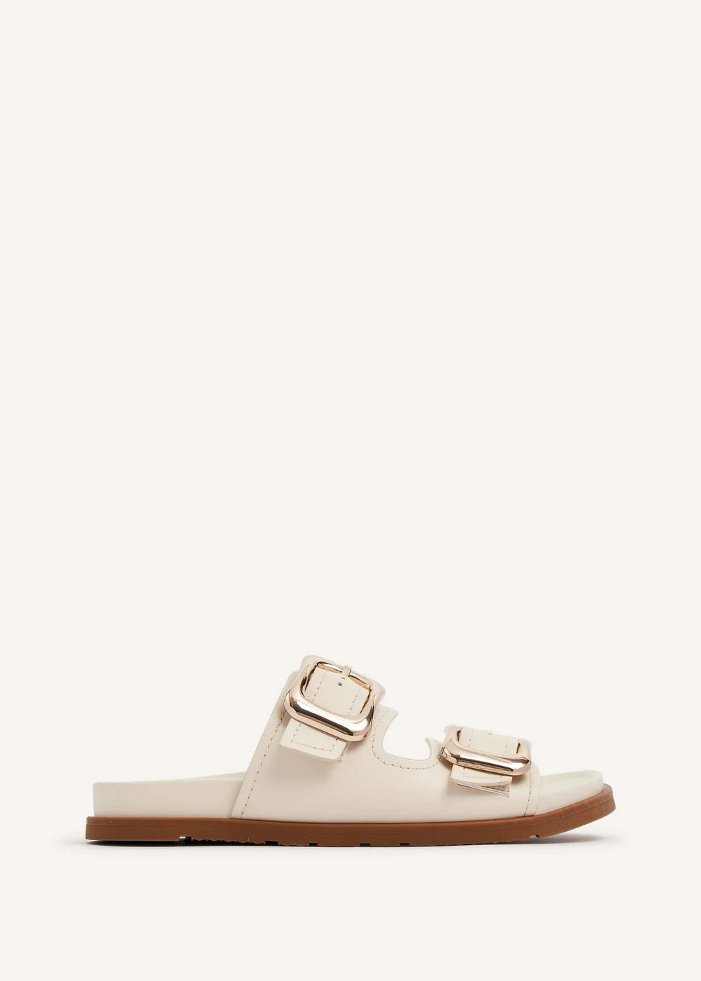 Linzi Denver Ivory Faux Leather Double Buckle Footbed Slider - 3 Image 2