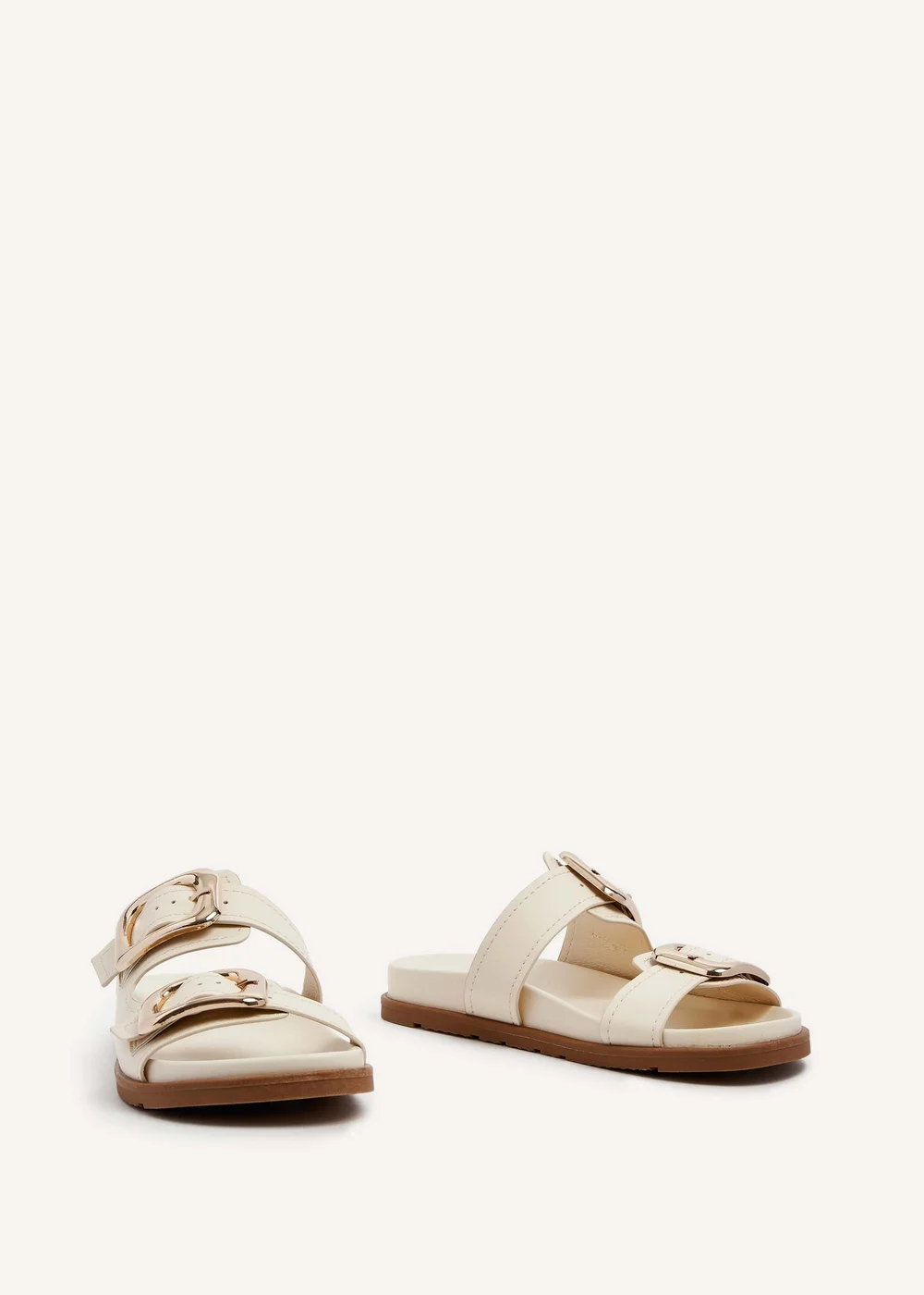 Linzi Denver Ivory Faux Leather Double Buckle Footbed Slider - 3 Image 3