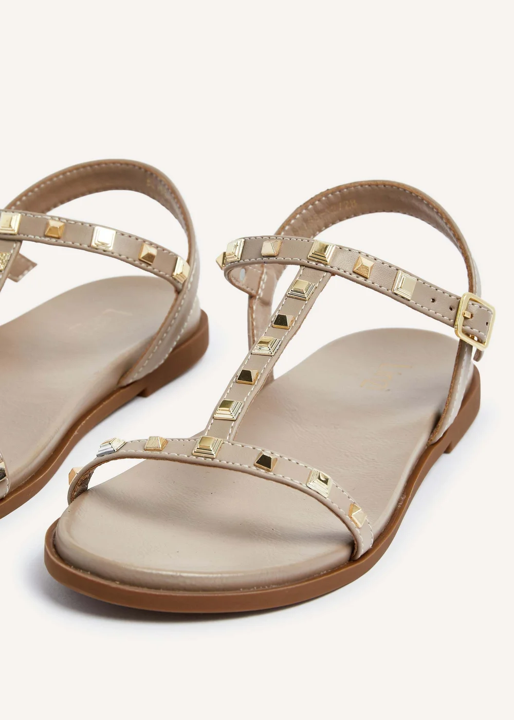 Linzi Bliss Taupe Faux Leather T-Bar Footbed Sandal - 3 Image 4