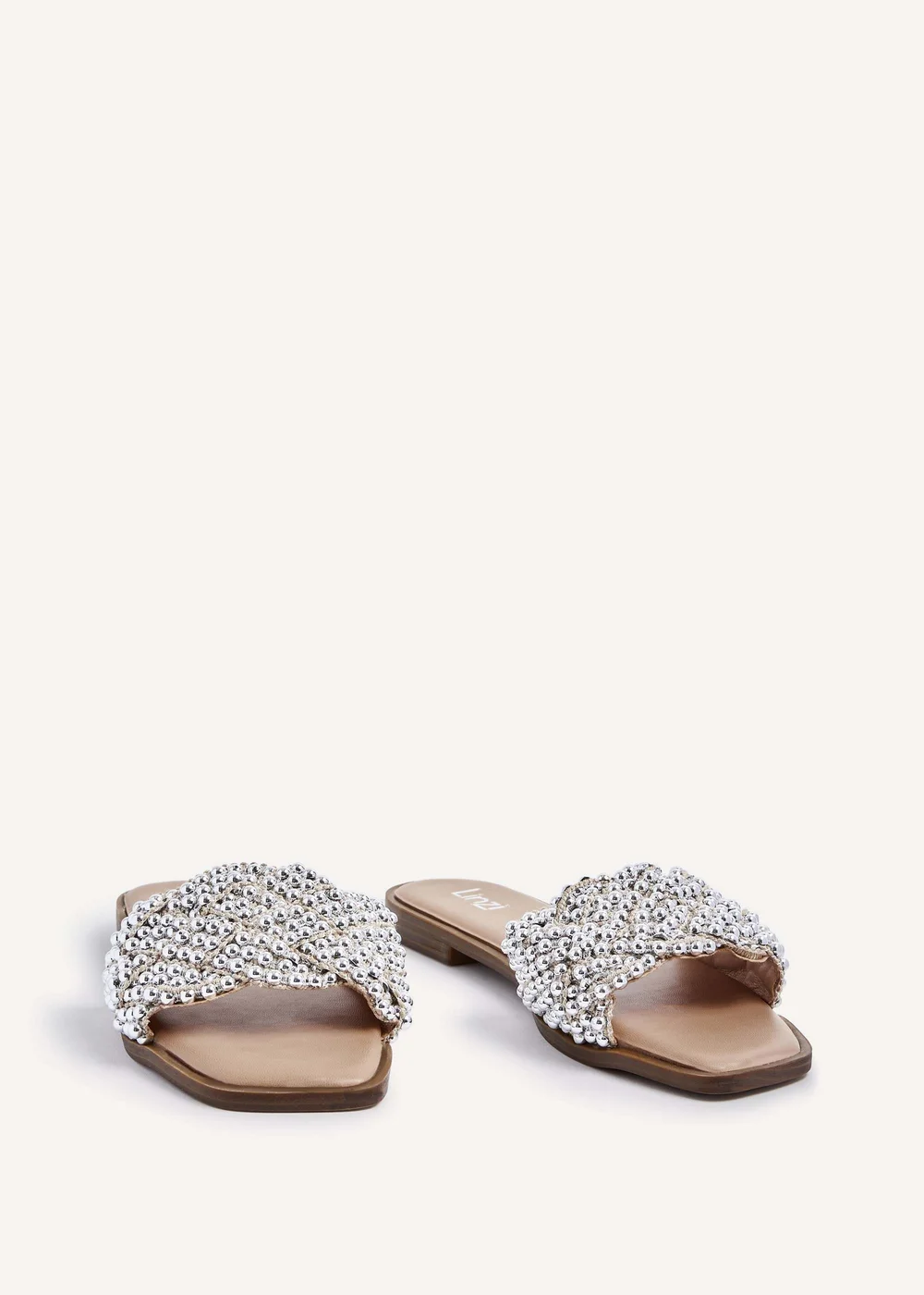 Linzi Lanette Nude Faux Leather Plaited Beaded Flat Sandals - 3 Image 3