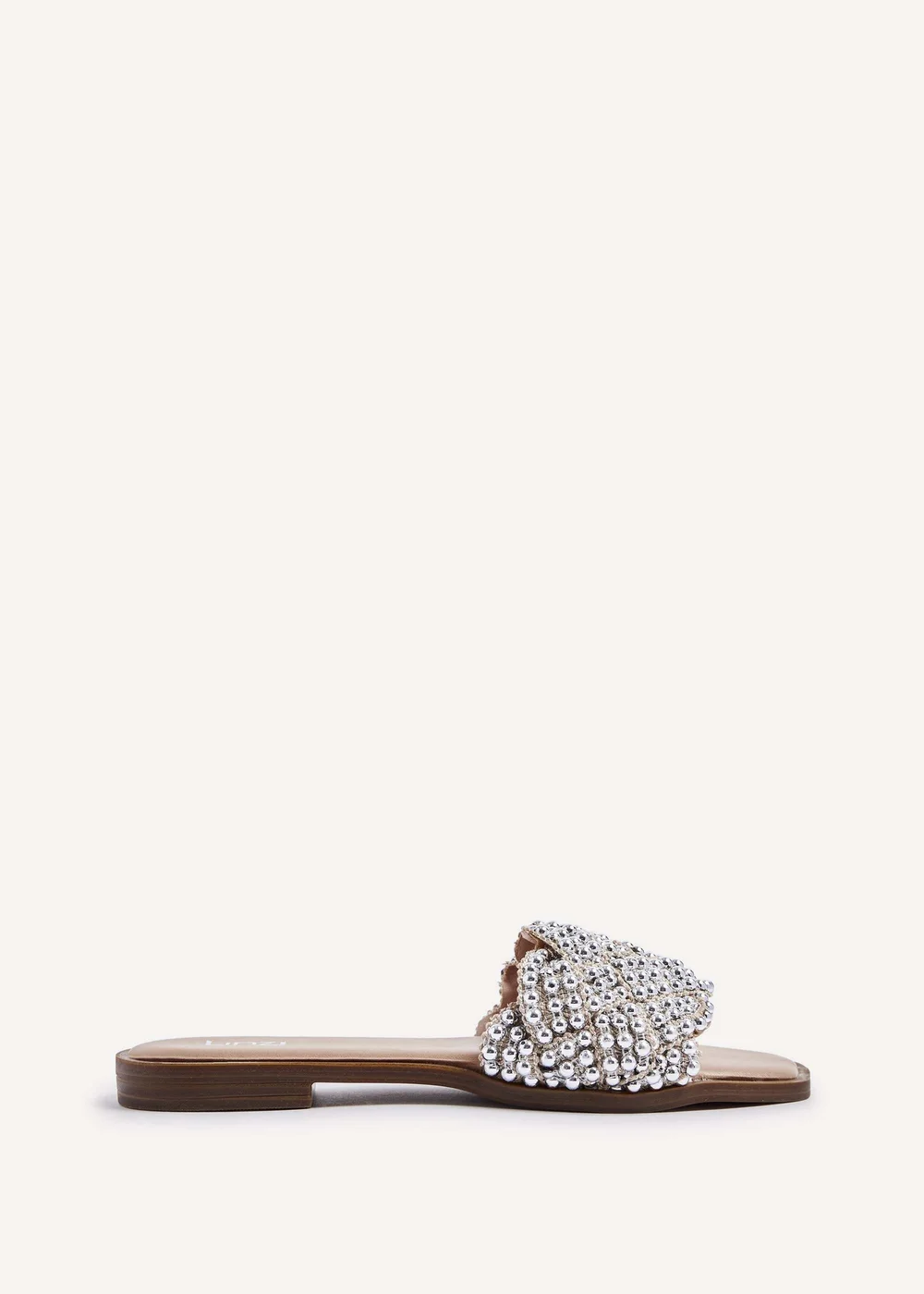 Linzi Lanette Nude Faux Leather Plaited Beaded Flat Sandals - 3 Image 2