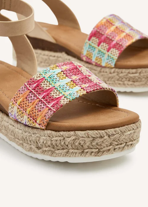Linzi Anya Multi Coloured Raffia Flatform Sandal - 3 Image 4