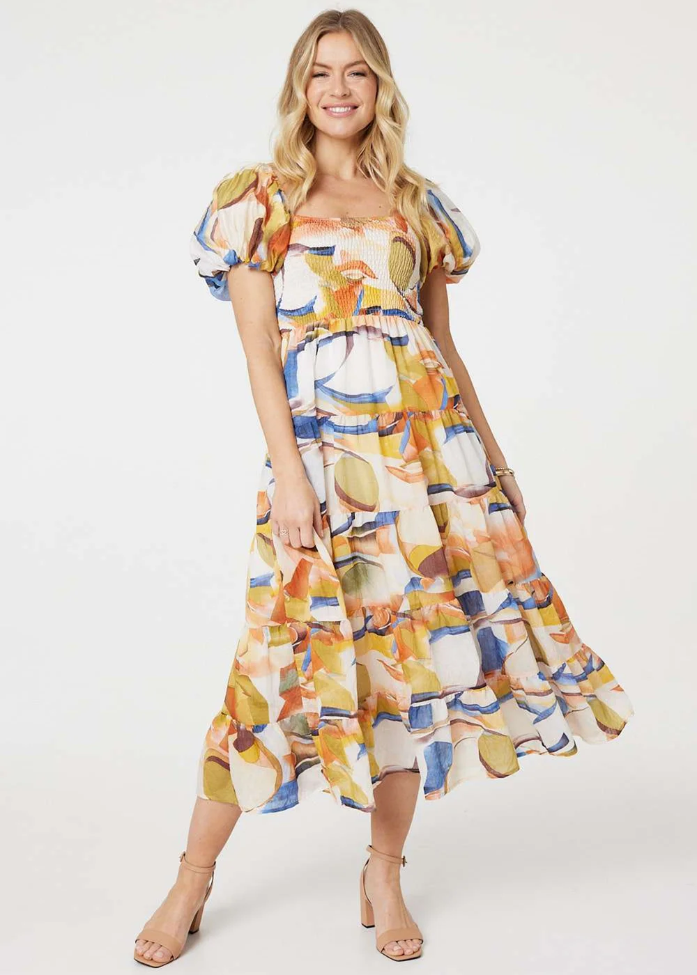Izabel London Blue Printed Puff Sleeve Maxi Dress - 8 Image 1