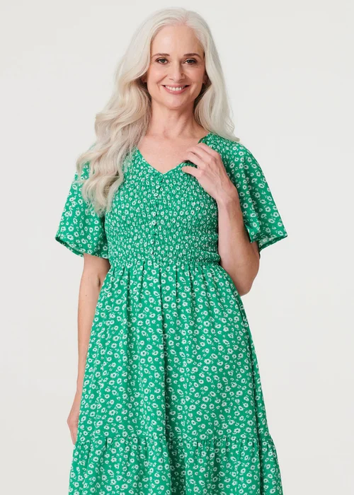 Izabel London Green Ditsy Floral Midi Smock Dress - 8 Image 4