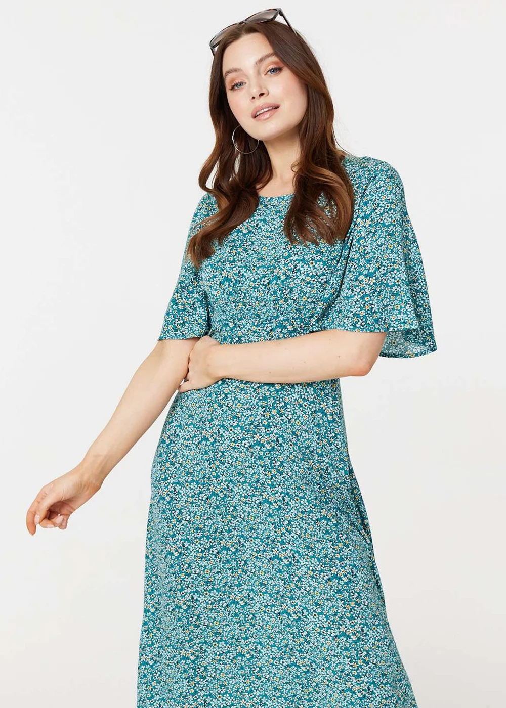Izabel London Light Green Ditsy Floral 1/2 Sleeve Midi Dress - 8 Image 4