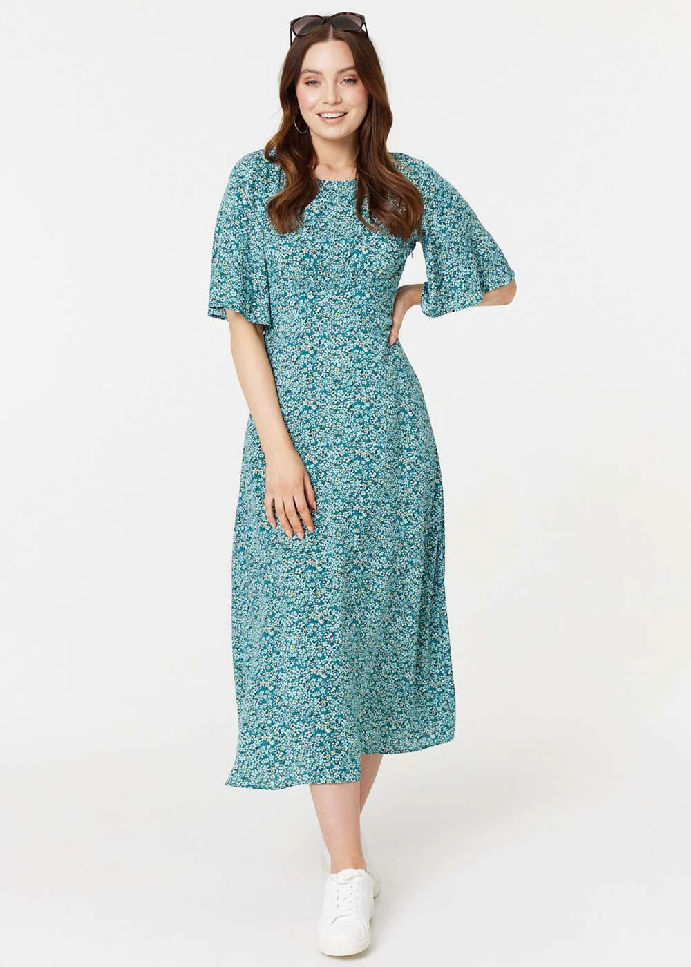 Izabel London Light Green Ditsy Floral 1/2 Sleeve Midi Dress - 16 Izabel London Light Green Ditsy Floral 1/2 Sleeve Midi Dress - 16