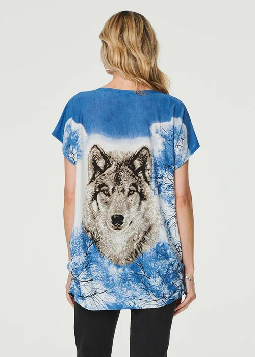 Izabel London Blue Embellished Wolf Print T-Shirt - Small/Medium Image 2