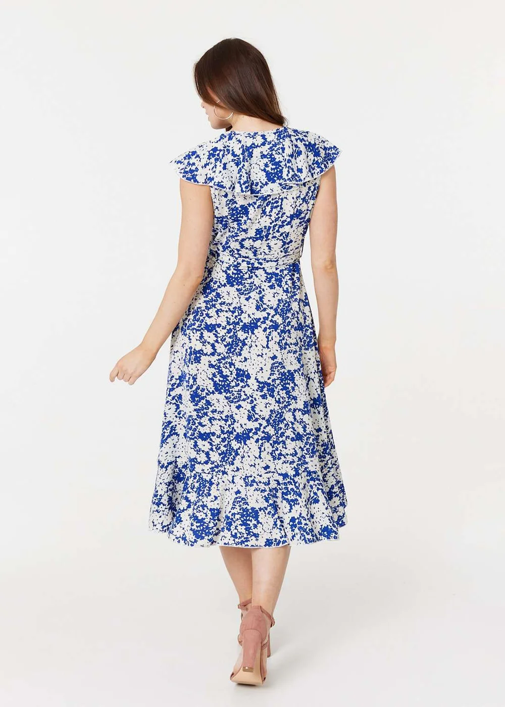 Izabel London Blue Printed Tie Waist Midi Wrap Dress - 8 Image 2