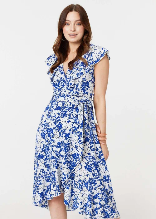 Izabel London Blue Printed Tie Waist Midi Wrap Dress - 8 Image 4