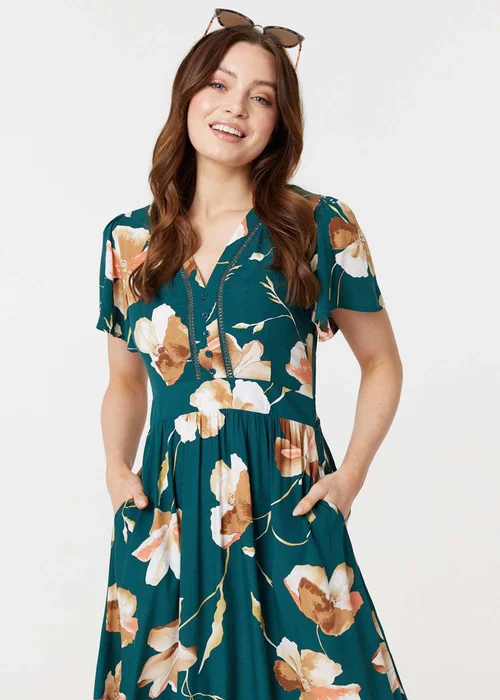 Izabel London Green Floral Lace Trim A-Line Maxi Dress - 8 Image 4