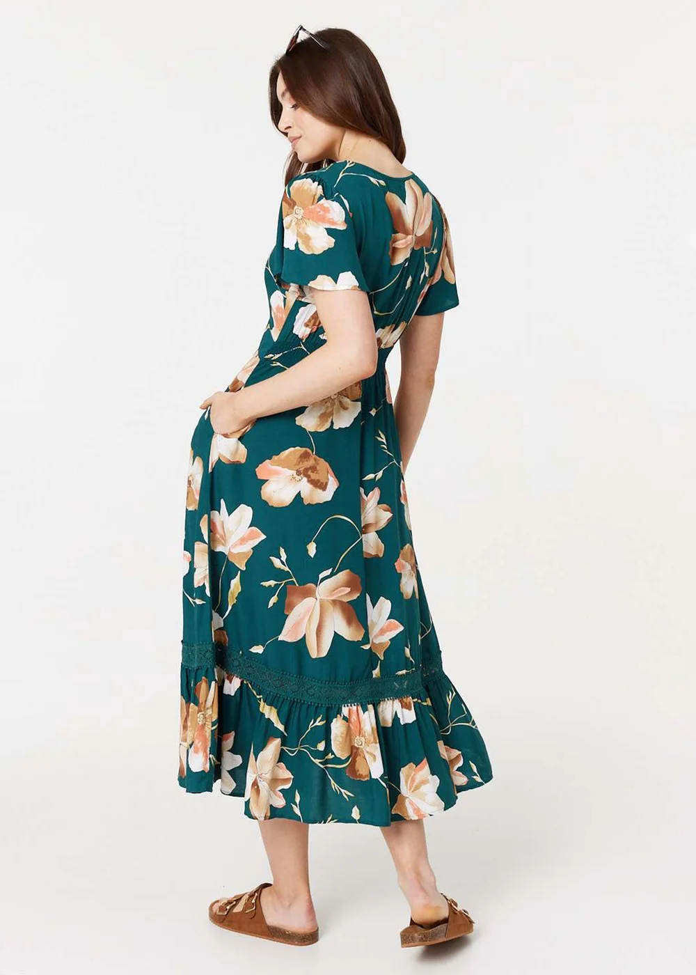 Izabel London Green Floral Lace Trim A-Line Maxi Dress - 8 Image 2