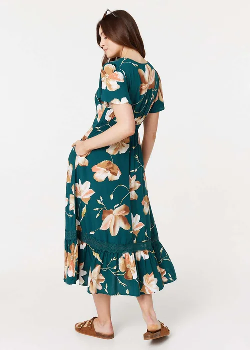 Izabel London Green Floral Lace Trim A-Line Maxi Dress - 8 Image 2
