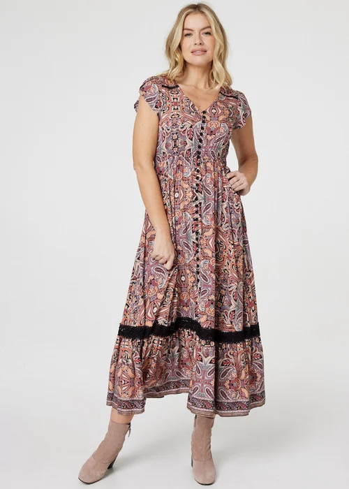 Izabel London Black Paisley Lace Detail Maxi Dress - 8 Image 1