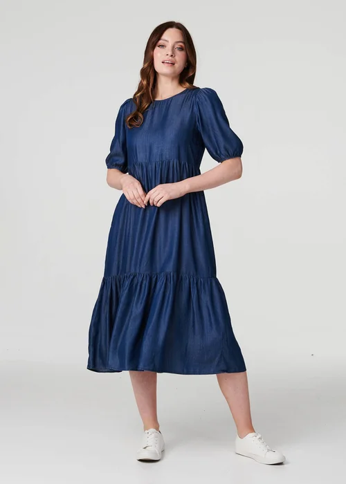 Izabel London Blue Tiered 1/2 Puff Sleeve Midi Dress - 8 Image 1