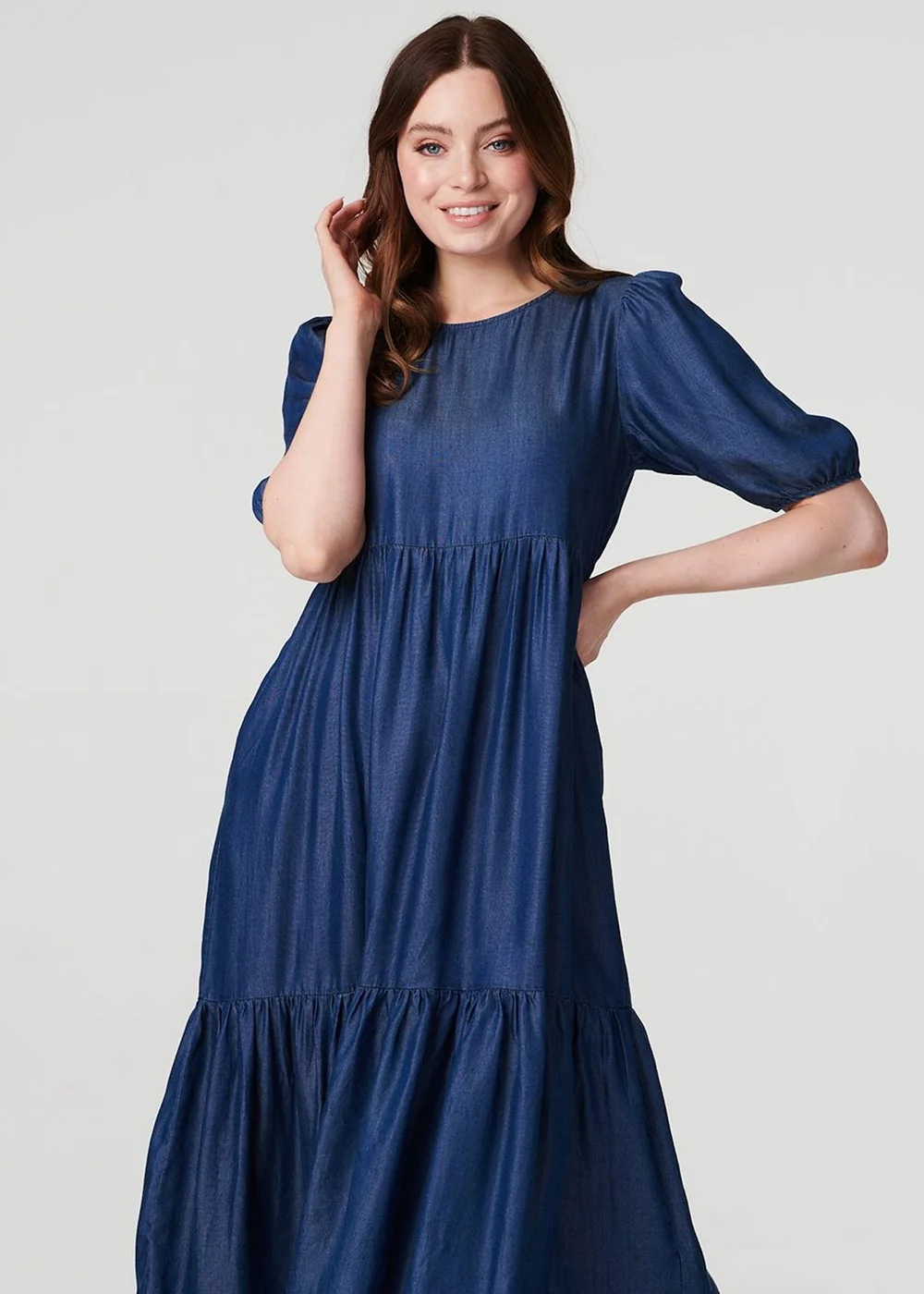 Izabel London Blue Tiered 1/2 Puff Sleeve Midi Dress - 8 Image 4