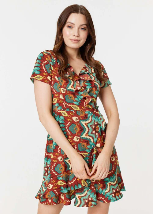 Izabel London Red Printed Ruffle Front Wrap Dress - 8 Image 1