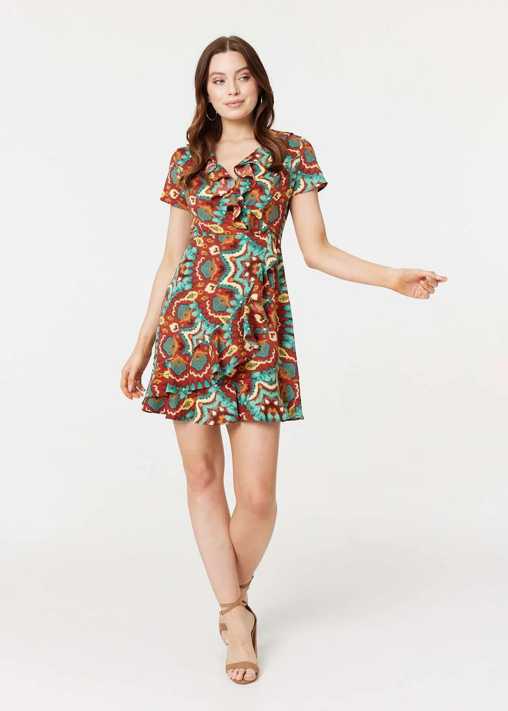 Izabel London Red Printed Ruffle Front Wrap Dress - 8 Image 4