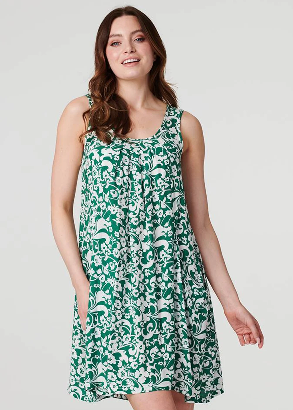 Izabel London Green Printed Sleeveless Swing Dress - 8 Image 1
