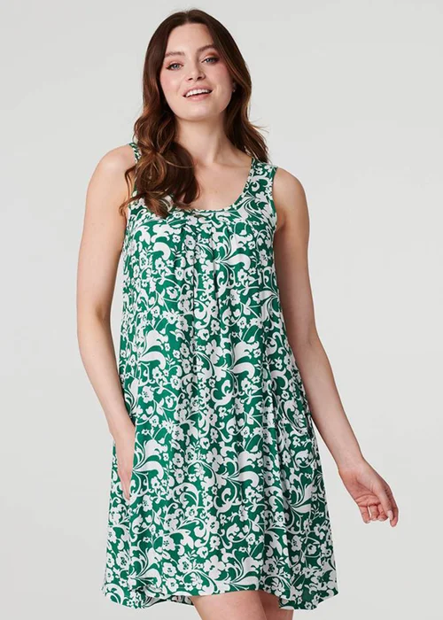 Izabel London Green Printed Sleeveless Swing Dress - 8 Image 1