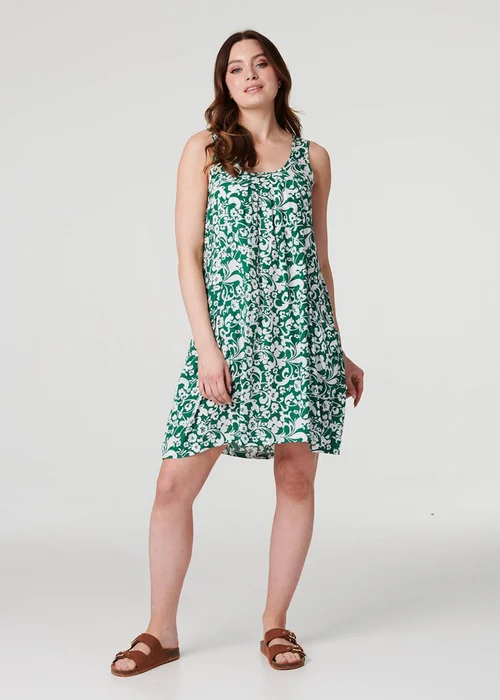 Izabel London Green Printed Sleeveless Swing Dress - 8 Image 4