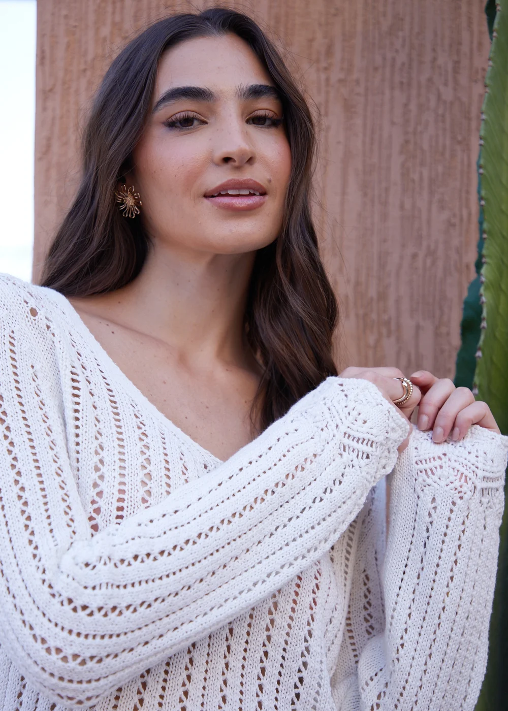 Threadbare White Torin Pointelle Knitted V Neck Jumper - Size 12 Image 4