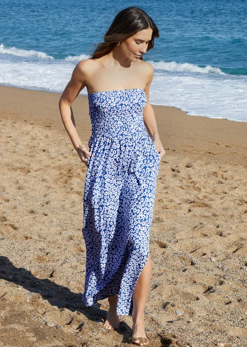 Threadbare Blue Cotton Jersey Hill Bandeau Maxi Dress with Pockets - 8 Image 1